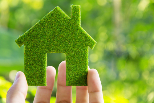 green building icon in hand